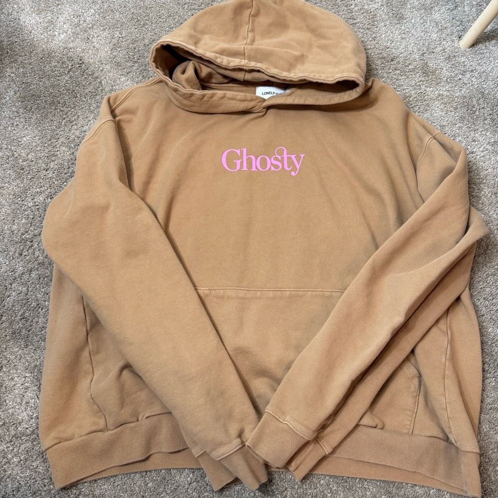 Lonely Ghost Tan Hoodie with Pink 'Ghosty' Print